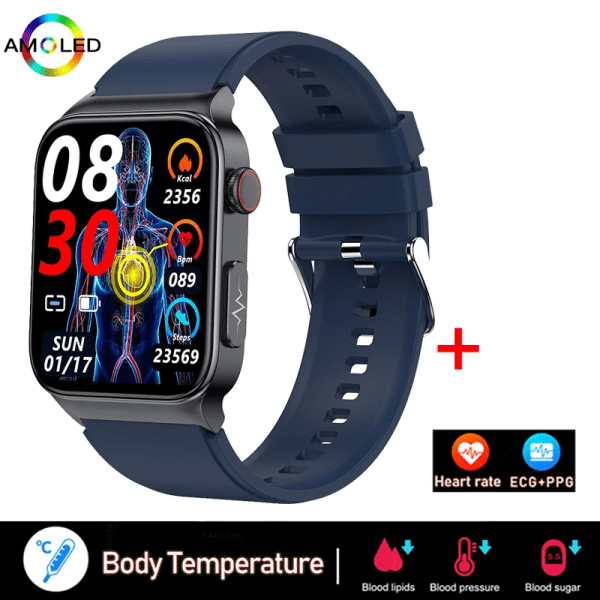 Ny EKG+PPG Smart Watch Män Laser Behandling av Hypertoni Hyperglykemi Hyperlipidemi Puls Hälsosam Sport Män Smartwatch silicone blue