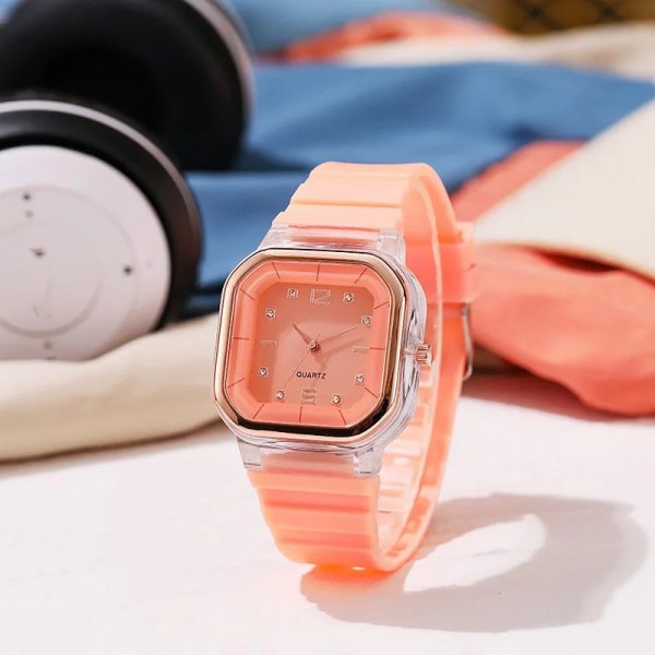 Godisfärger Silikon Square Quartz Watch Enkel Sport Multifunktionell Watch Watch för män organge