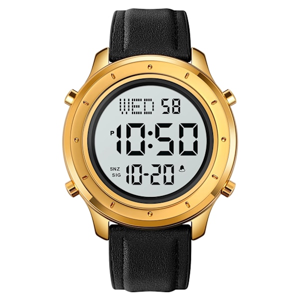 SKMEI LED Light Stoppur Sportklockor Herr Multifunktion 3Bar Vattentät Countdown Calendar Digital Armbandsur reloj hombre Leather Strap 6