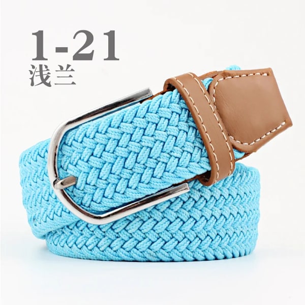 Unisex elastiskt tyg vävt Casual bältesnål Spänne Expanderbart flätat stretchduk Enkelt och snyggt fritids män kvinnor bälte FB light blue 3.3cmX107cm