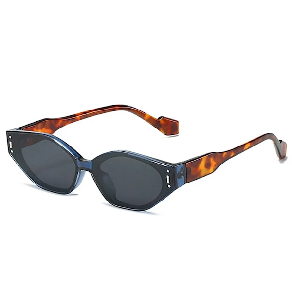 SO&EI Retro Small Cat Eye Polygon Solglasögon Dammode Dubbelfärgsglasögon Män Nitar Solglasögon Skärmar UV400 Blue leopard grey As the picture