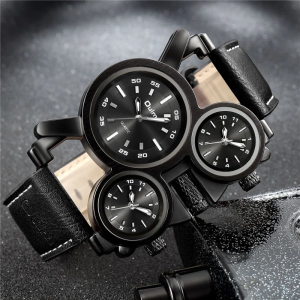 Punk stil män klockor Oulm 1167 New Retro Man Quartz Watch Unik 3 Tidszon Quartz Clock Läder Man Military Armbandsur white