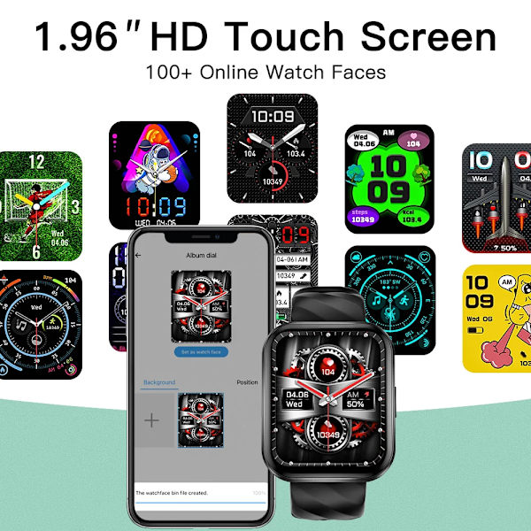 Världspremiär KUMI KU6 Meta Smart Watch 1,96 tum NFC Smartwatch Bluetooth Call Sport Pulsmätare IP68 Vattentät Silver