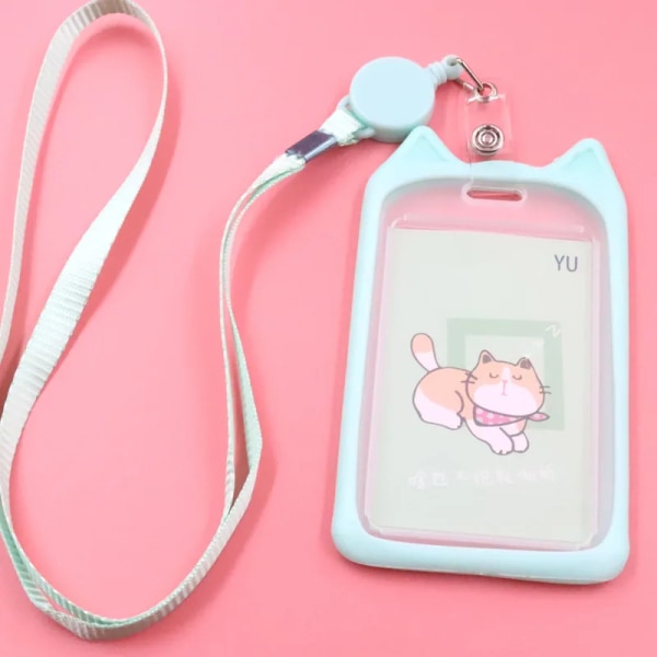 Cartoon Kids Lanyard Korthållare Studentkort Cover Halsrem Rep Business Bus Bank Kreditkortshållare Lanyard Badge Case Pink