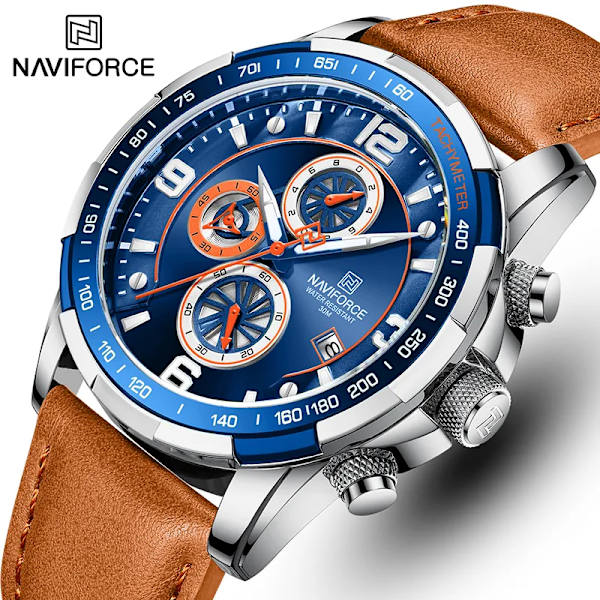 Toppmärke NAVIFORCE klockor för män Vattentät läder Quartz Watch Kronograf Sportarmbandsur Lysande manlig klocka With Box1