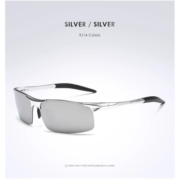 AORON Polarized Solglasögon Herr Sportkörning Solglasögon UV400 Skydd Aluminiumram Spegel Solglasögon Goggle Vintage Silver Silver Glasses Case