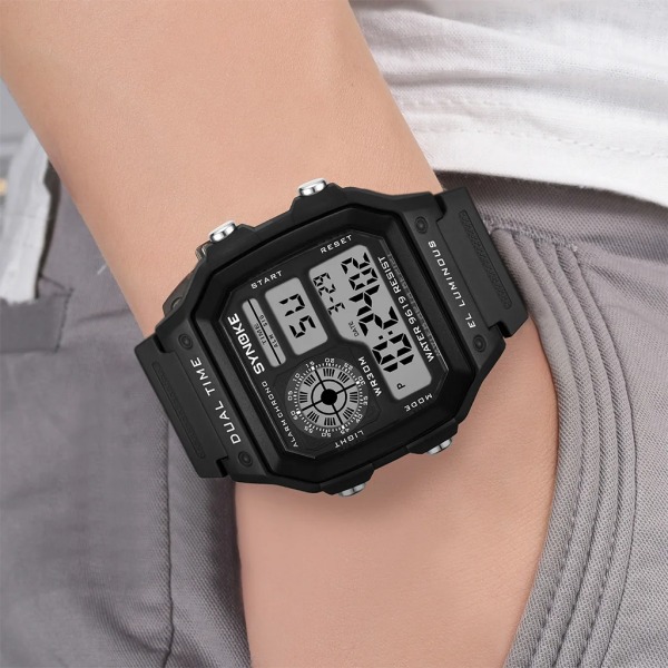 Digital Watch Herr SYNOKE Sportklockor För Herr Nylon Vattentät Väckarklocka Multifunktionsarmbandsur Relogio Masculino Black