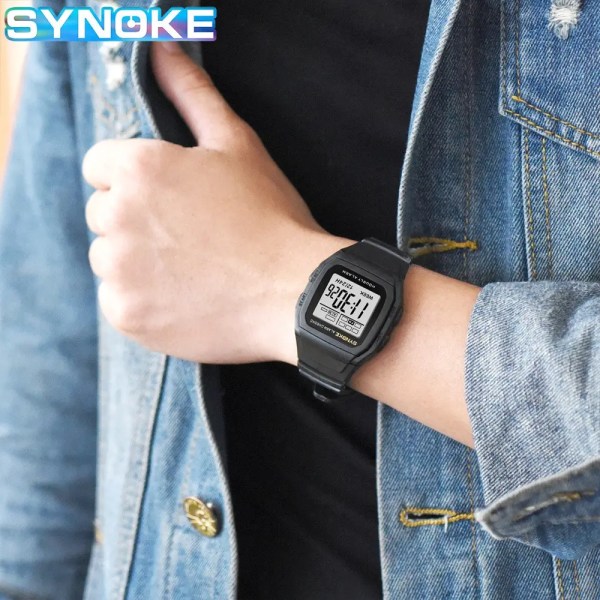 SYNOKE Digital Watch Student Elektronisk Utomhussport Pojke Lysande Vattentät Multifunktionsklocka Retro Watch Watch 9023b Black