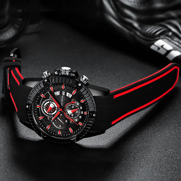 MINI FOCUS Top Brand Lyx Watch Herr Vattentät Mode Kvarts Relogio Masculino Reloj Hombre Montre Homme Silikonrem red watch with box