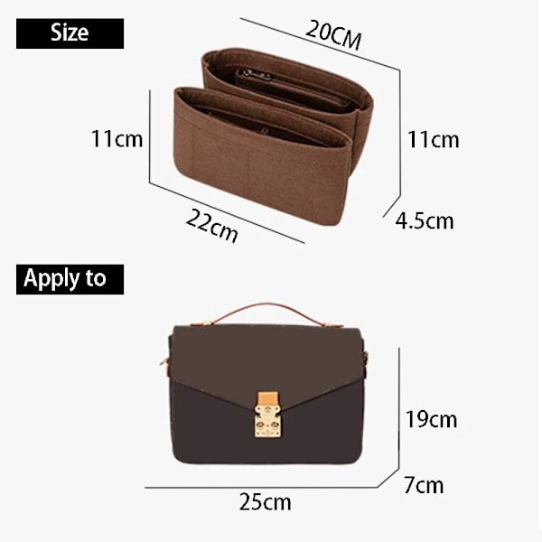 TINBERON Fit For Messenger Bag Inner Bag Förvaring Kosmetisk Bärbar Reseinsats Organizer Stor kapacitet Filt Sminkväska foder Apricot