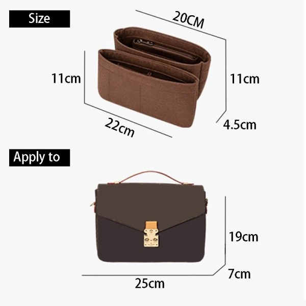 TINBERON Fit For Messenger Bag Inner Bag Förvaring Kosmetisk Bärbar Reseinsats Organizer Stor kapacitet Filt Sminkväska foder Black