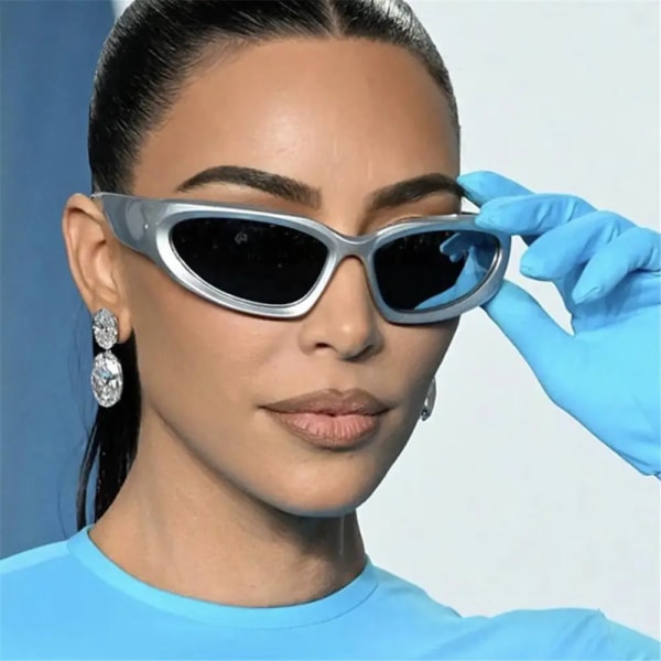 Y2K Wrap Around Solglasögon Futuristiska ovala Sportsolglasögon Trendiga modesolglasögon Retro Punk Goggle Eyewear Cykelsolglasögon Gun-Silver