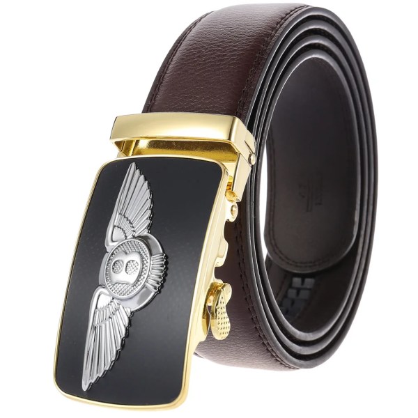 Män Bälte Hane Äkta Läder Bältesrem Kända märke Lyx Automatisk Spänne Svarta Bälten för Herr Cummerbunds Cinturon Hombre Gold Black 130cm