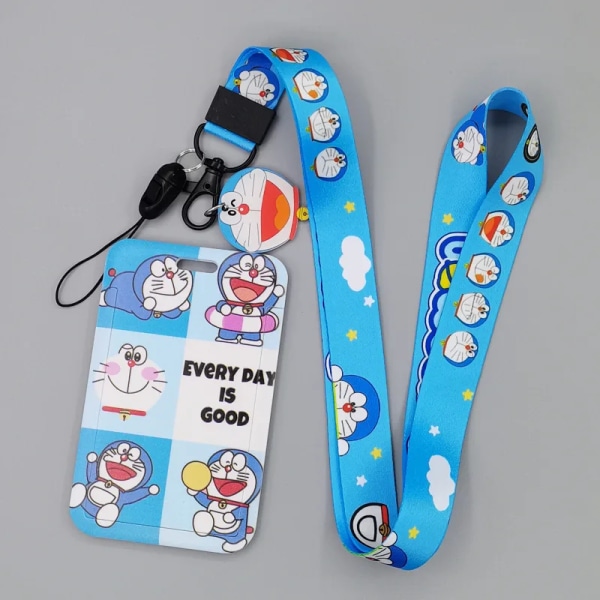 1 Set Anime Kortfodral Kort Nyckel Lanyard Cosplay Badge ID-kort Hållare Halsband Nyckelringar Doraemon DL-D