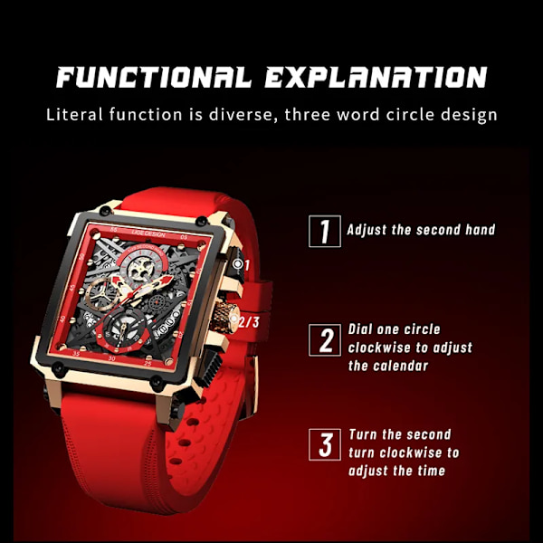 2023 nya LIGE Herrklockor Toppmärke Lyx Hollow Square Watch För män Mode Silikonrem Vattentät Quartz Armbandsur All black