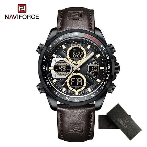 NAVIFORCE Business Lyx Läder Herrklockor Sport Kronograf Watch För Man Vattentät Quartz Armbandsur Nytt Original B-Y-D.BN
