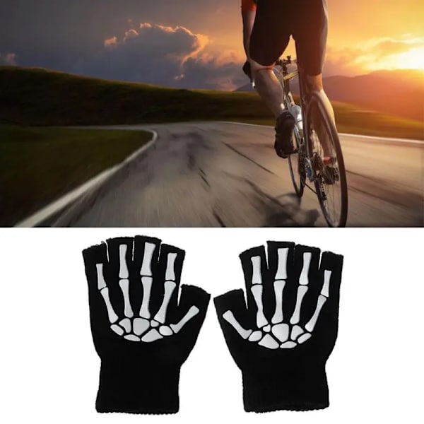 Stickhandskar Skeletthuvud Lysande Halvfinger Hela Fingrar Print Varm Andas Män Kvinnor Fitness Handske Cykelutrustning Luminous-B1 One Size