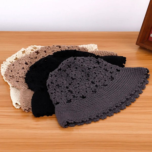 Virkade mössor, hinkhatt, beanie, basker, kepsar för kvinnor, platta kepsar, lyxiga designermärken, sommarhatt, capjacqueus-hatt Black 56-58cm
