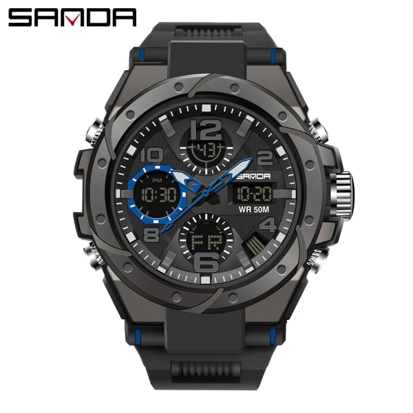 SANDA G Style Herr Digital Watch Date Militär Sportklockor Vattentät Elektronisk Armbandsur Herrklocka Orologio da uomo Black blue 6008