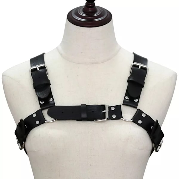 Kvinnor Män Sexig Punk Bröstsele Justerbar Burad Metallkroppskedja PU Läder Choker Statement Halsband Fest Klubbkläder Red