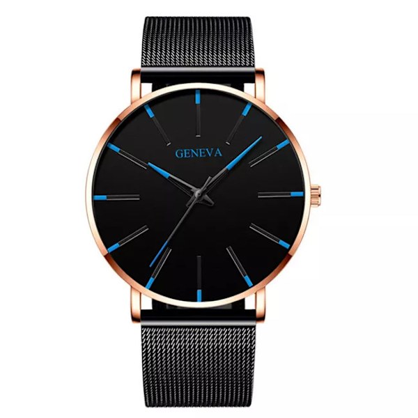 Herrmode Minimalistisk Ultra Tunna klockor för män Enkel Business Rostfritt stål Mesh bälte Quartz Watch relogio masculino Mesh Blue Rose