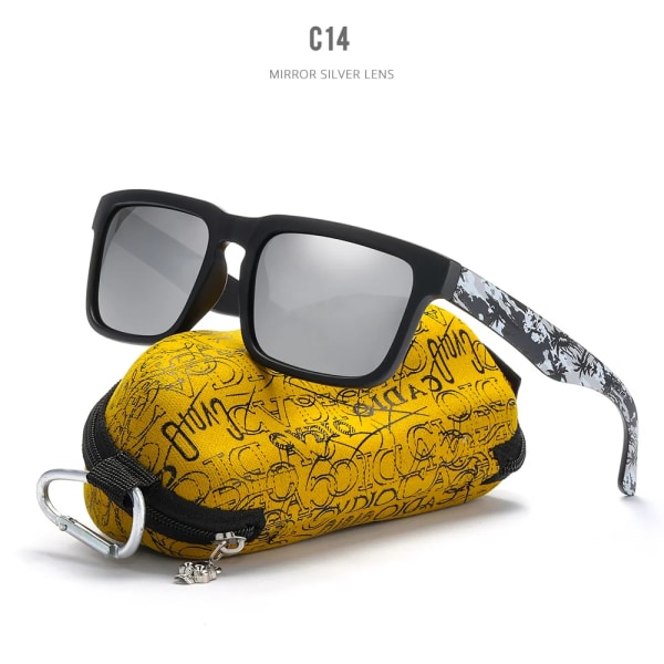 KDEAM iögonfallande funktion polariserade solglasögon för män Mattsvart rampassform. Måla tempel Play-Cool Solglasögon med case PRO-C14 Skull Zipper Case