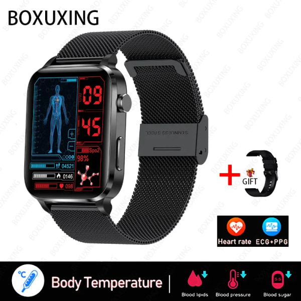 Ny Blodsocker Smart Watch Herr Sangao Laser Treat Hälsa Puls Blodtryck Sport Smartwatch Kvinnor Watch Black Mesh Belt