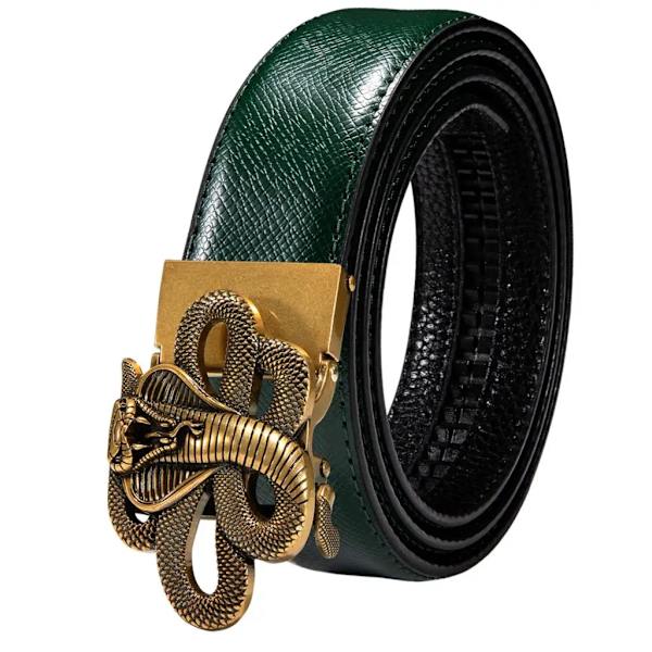 Högkvalitativt grönt äkta läder Herrbälten Lot Styles Automatiska spännen för klänning Jeans Kostym Herr Midjeband Bälte Bröllopspresent 2111DMI 110cm