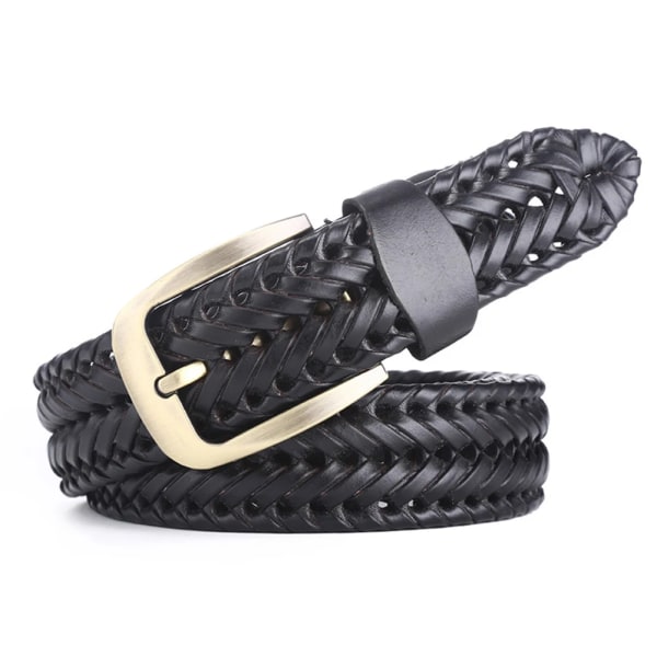 Män Kvinnor Klassiskt handgjorda handstickade jeansbälte Retro Spänne Mjukt Casual Slitstarkt vävt läderbälte BLACK