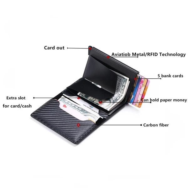 Nya kolfiberplånböcker PU-läder ID Kreditkortshållare herrplånbok Blockerande Smart Walle För AirTag Air Tag Gray-2
