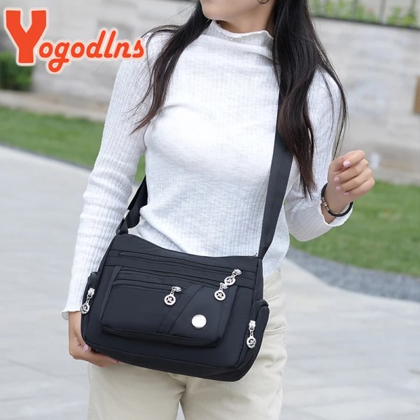 Yogodlns Oxford vattentät axelväska Dam Casual Crossbody-väska Multifunktion Shopping-handväska Messenger-väska med stor kapacitet black -3 as detailpage