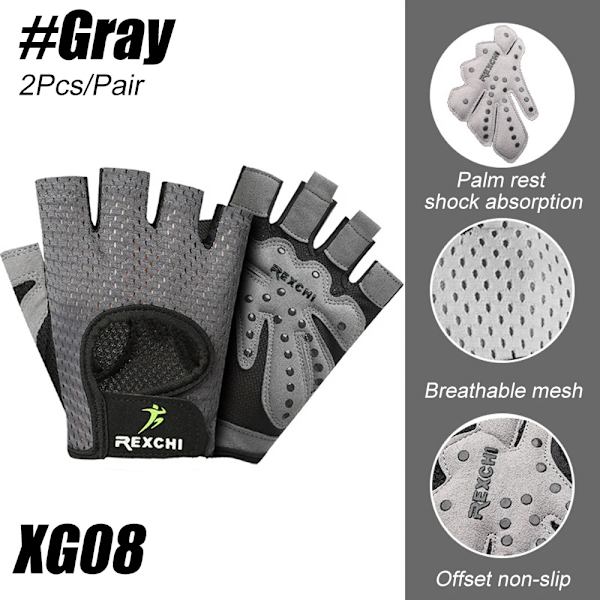 2st/par Gym Träningshandskar Herr Dam Andas Cykelhandskar för Fitness Träning Tyngdlyftning Hängande pull ups Klättring XG08-Gray M