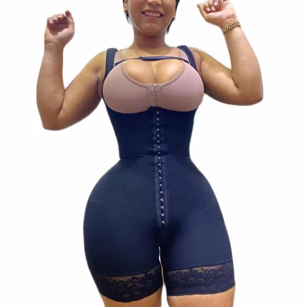 Shapewear Dam Fajas Colombianas Kompression Höftlyft Öppet bröstplagg Bred justerbar axelrem Damkroppsformare Black L