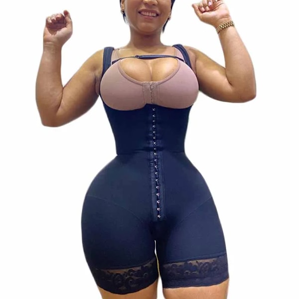 Shapewear Dam Fajas Colombianas Kompression Höftlyft Öppet bröstplagg Bred justerbar axelrem Damkroppsformare Black M