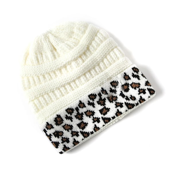 10 Färger Leopard Beanie Kvinnor Stretch Stickad Virkad Beanies Vintermössor För Kvinnor Varma Dam Messy White One Size