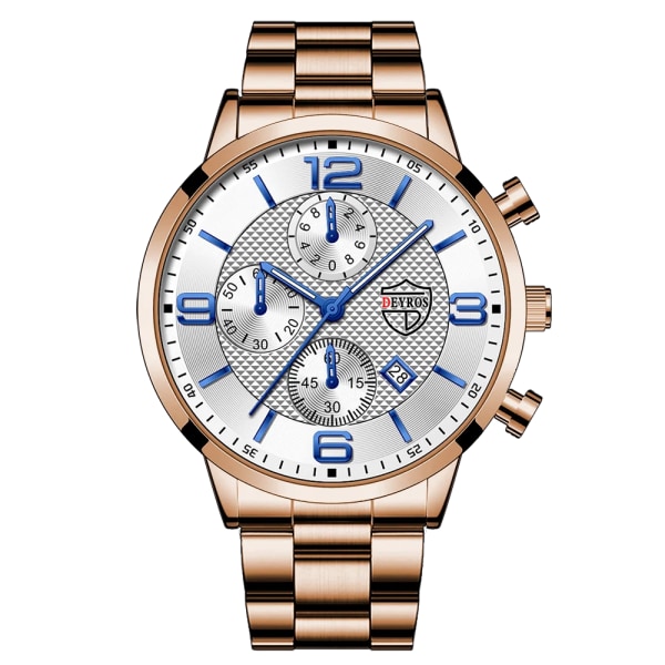 Lyx Herr Klockor i rostfritt stål Mode Herr Affär Läder Watch Man Kalender Datum Lysande klocka relogio masculino Steel Rose Gold