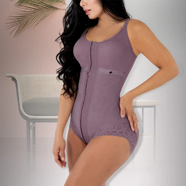 Högkompression Shapewear Med Hook Shaper Justerbar BH Slimming Body Kvinnor Spets Tan M