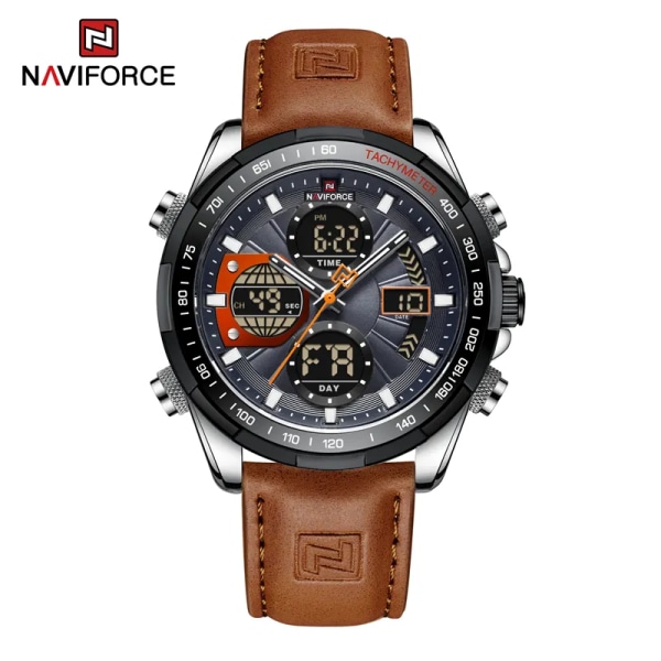 Nya original NAVIFORCE Business Luxury Läder Klockor Herr Sport 3ATM Vattentät LCD Display Watch För Man Quartz Armbandsur SGYOBN