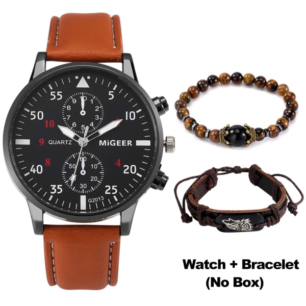 Watch för män Mode Business Man Set Gåva till pojkvän Brunt Läder Armbandsur för män Reloj Hombre TZ037N