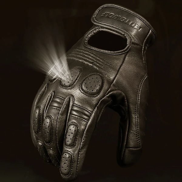 Retro Fårskinns Andningsbara Läder Motorcykelhandskar Racinghandskar Herr Motorcross Vinter Sommarhandskar Hel-/Halvfingerhandskar Black M