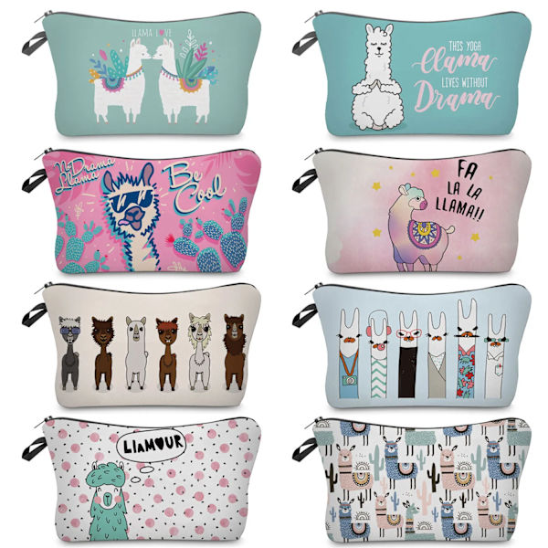 Sminkväska Värmeöverföring Härlig kosmetisk väska med print Liten toalettväska för damer och flickor Presenter Högkvalitativt case 307-7 Alpaca Bag