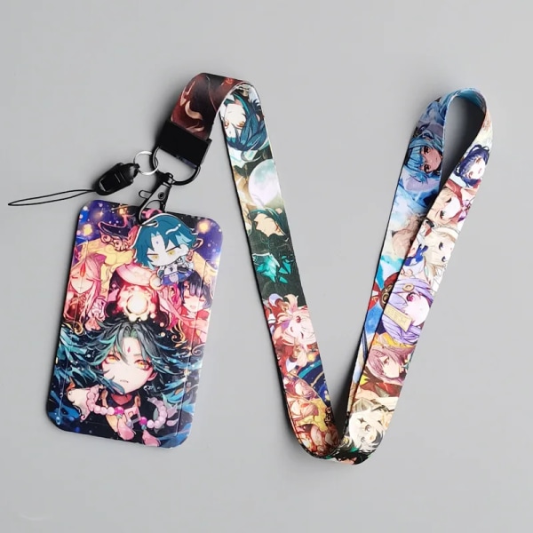 1 Set Game Genshin Impact Card Fodral Kort Nyckel Lanyard Cosplay Badge ID-kort Hållare Halsband Nyckelringar YS-E