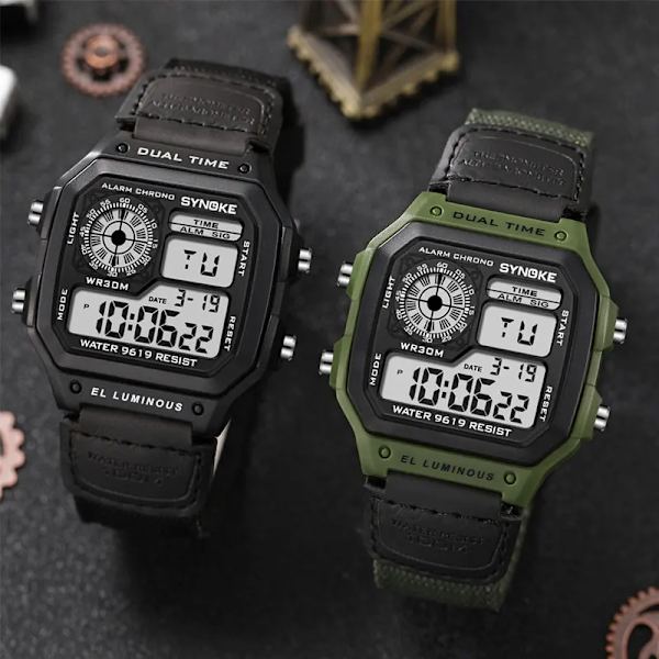 SYNOKE Digital Watch för män Led Vattentät Man Nylon Klockor Lyx Sport Man Armbandsur Stor väckarklocka Relojes Deportivos Ordinally gray