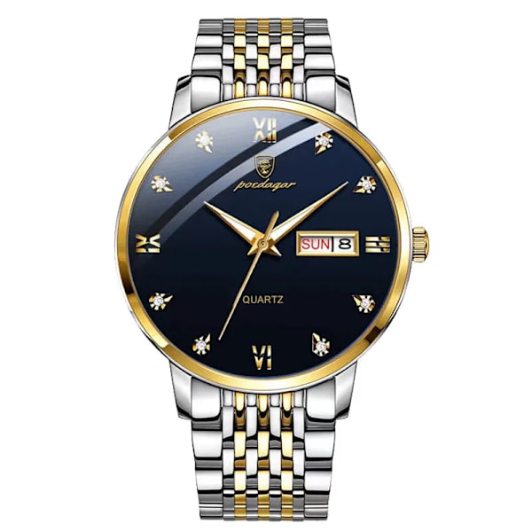 POEDAGAR Lyxarmbandsur för män Märke Vattentät Business Rostfritt stål Watch Man Sportkalender Lysande klockor 834 gold blue