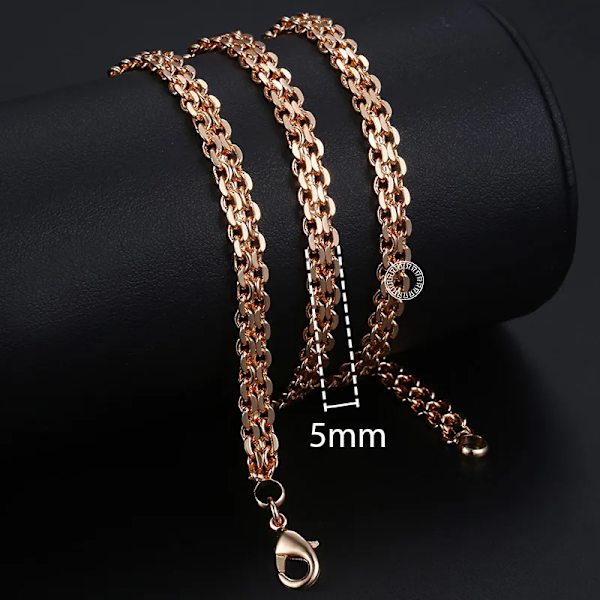 585 Rose Gold Colour Halsband för Kvinnor Män Bismark Hammered Link Chain Mode Smycken Tillbehör 5 mm GN452A CN05 24inch 60cm