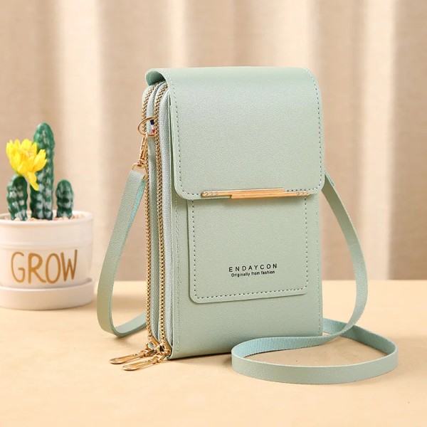 3 stilar kvinnor väskor mjuka läder plånböcker Pekskärm mobiltelefon handväska Crossbody axelrem handväska för dam Green Touch Screen