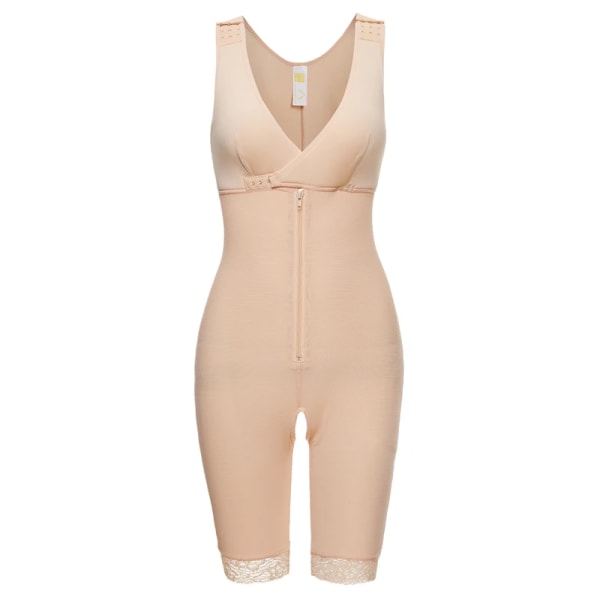 Kvinnor Postpartum gördel Shapewear Magkontroll Öppen byst Helkroppsformare Bantning Bodysuit Waist trainer Fajas S6XL Beige M