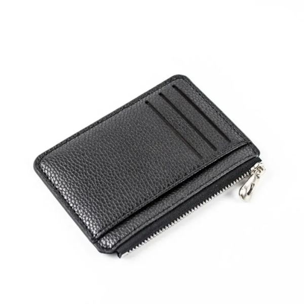 Smal plånbok PU-läder Kvinnor Korthållare Läder Unisex dragkedja Case Män Kredit Mini Bankkort Hållare Black