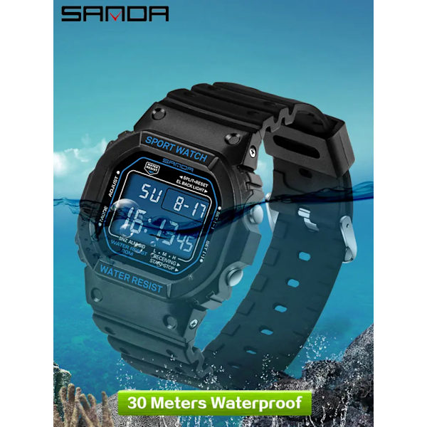 SANDA Sports Watch Herr och Dam Par Vattent t Watch Vibration Mode Analog Quartz Electronic Watch Man black