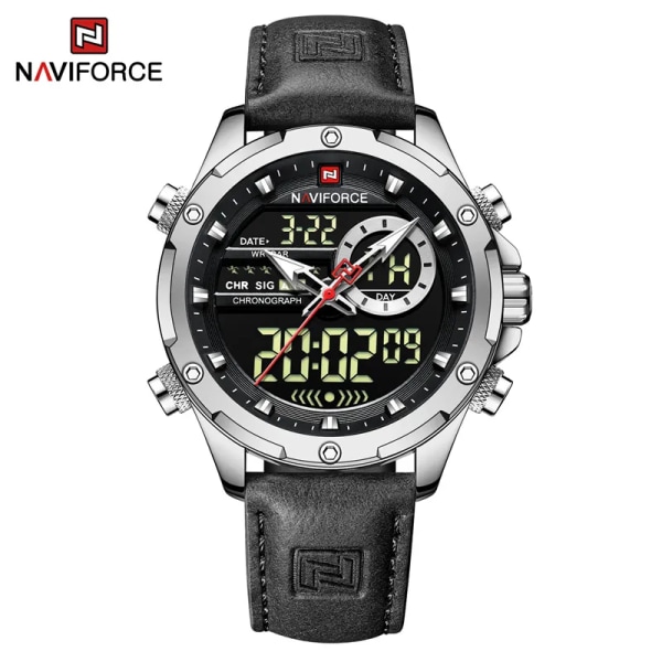 NAVIFORCE Lyxmärke Originalklockor För Herr Casual Kronograf Alarm Quartz Watch Läder Vattentät Klocka 9163 SBB